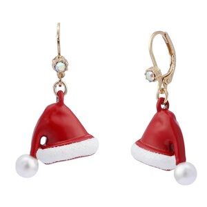 Betsey Johnson Santa Baby Santa Hat Christmas Drop Earrings New